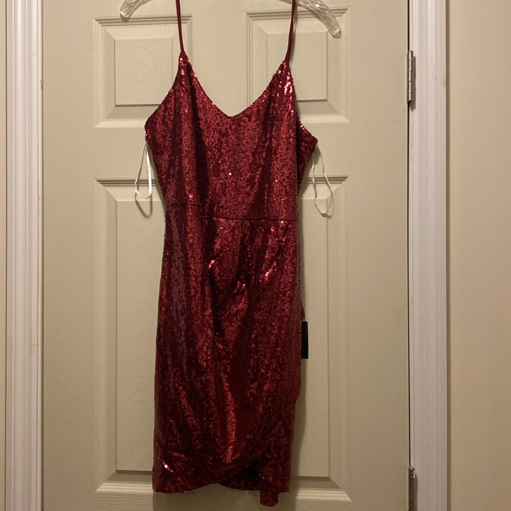 Burgundy Mini Sequin Party Dress